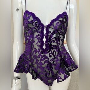 Vintage Victoria's Secret Bodysuit Womens Sheer Velvet Purple teddy Sexy-XS